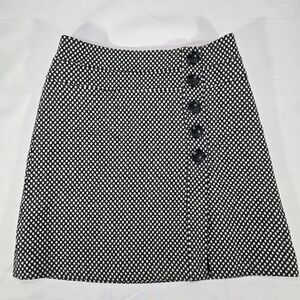 TALBOTS Petite Womens 8 Black White 100% Wool Short A-line Button Chic Preppy